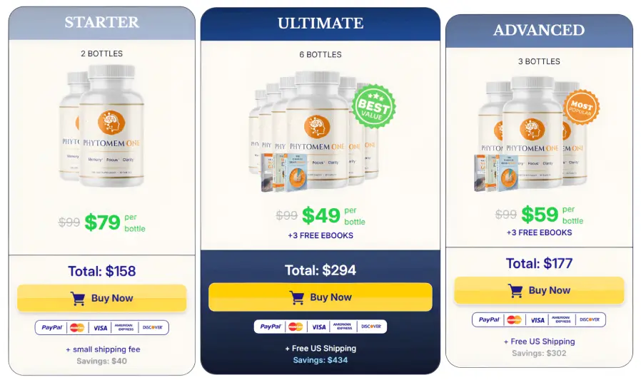 Phytomem One price package with multiple bottle options